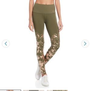 PUMA Premium Legging.  Olive Green w/Gold Leaf.  Size Medium.